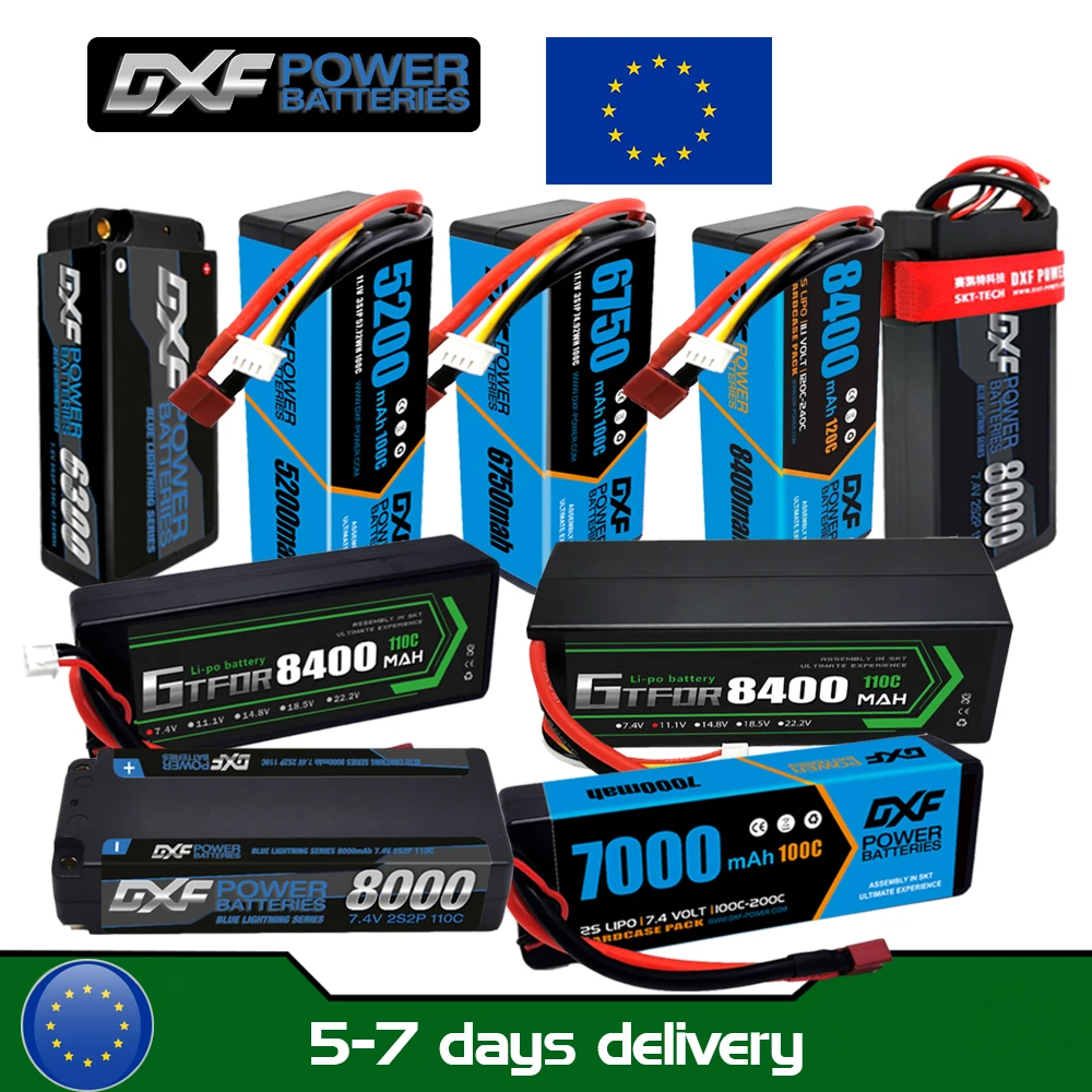 DXF 3S Lipo 2S Battery 7.4V 11.1V 5200mah 6750mah 6300mah 8000mah 8400mah T/Deans for RC 1/8 Buggy Traxxasx Car Off-road Truck