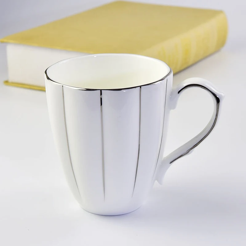 1PCS Phnom Penh Silver Border Mug 300ml Bone China Relief Moonlight Cup Ceramic Office Gift Coffee Milk Tea Cup With Handle