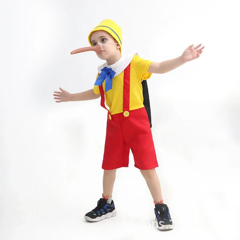 Pinocchio Costume for Kids Boys Funny Pinocchio Cosplay Costumes Child Clothes Free Nose Halloween Uniform for Kid