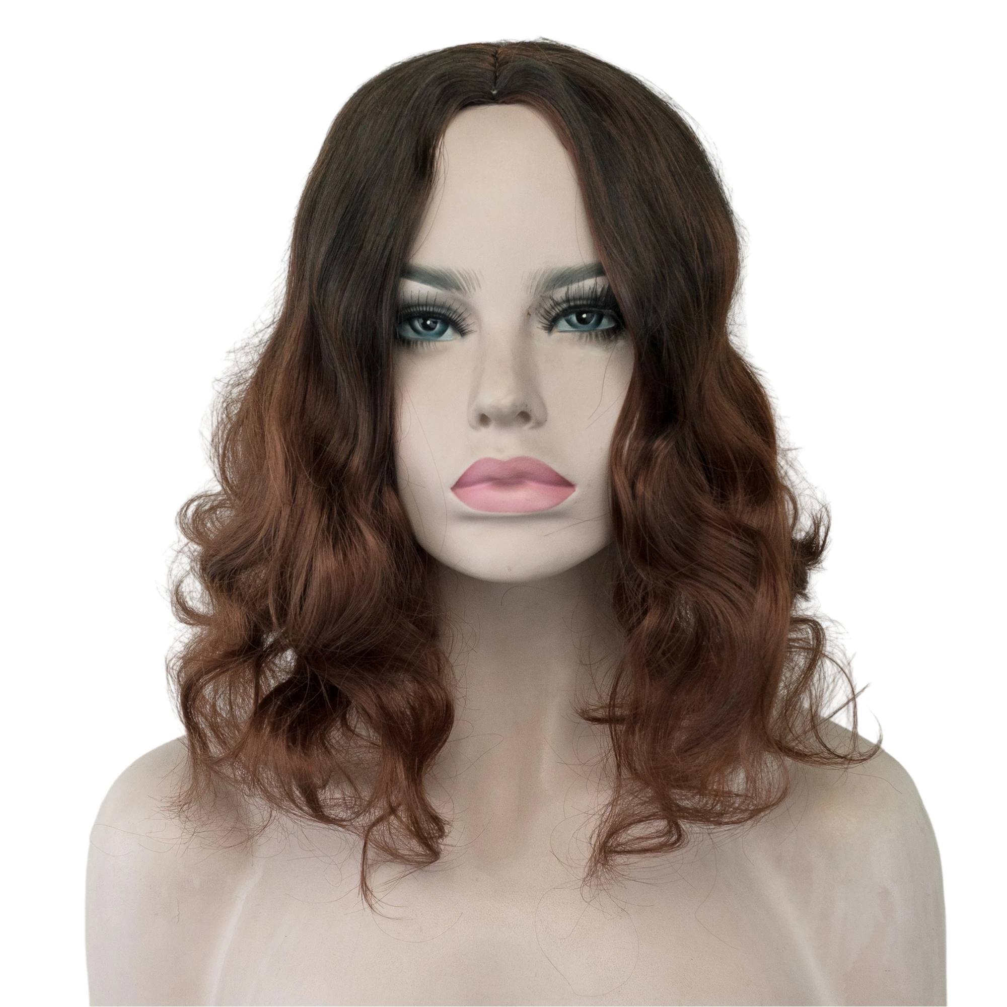 

Synthetic Hair Soft Fluffy Short Curly Ombre Brown Wig Middle Part Heat Resistant Hair for Women Daily Party