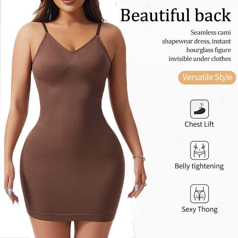 Women Shaper New Slim Fit Dress V-Neck Adjustable Tummy Control Full Slips Seamless Breathable Body Shaper Slim Bodysuit image 2