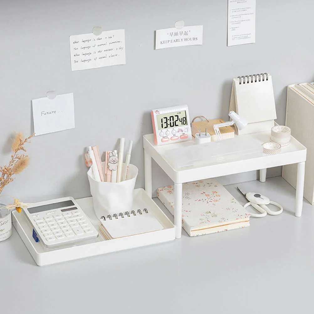 

1pc Storage Rack Double Layer Desktop Organizer Pp Material Table Storage Shelf For Stationery Sundries Home