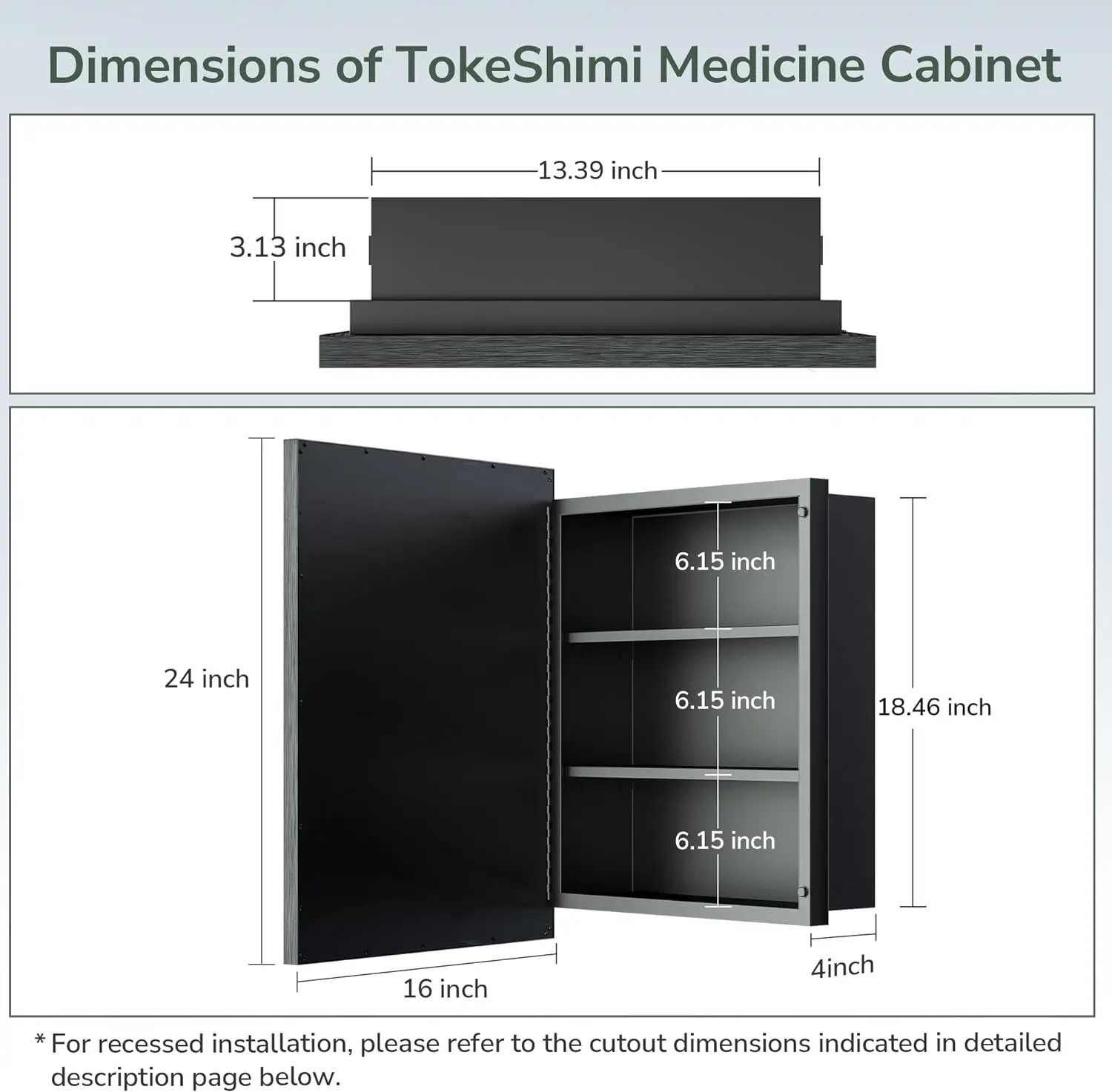 TokeShimi 16x24 Recessed Medicine Cabinet Bathroom Vanity Mirror Silver Metal Framed Surface Wall Mounted with Aluminum Alloy Be