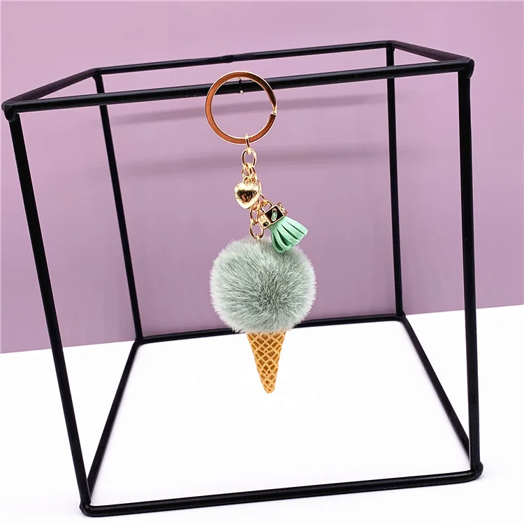 15pcs/set New Ice Cream Keychains for Women Men Plush Pompom Key Chain Rings Pendant Keyring Holder Charm Bag Jewelry Gifts