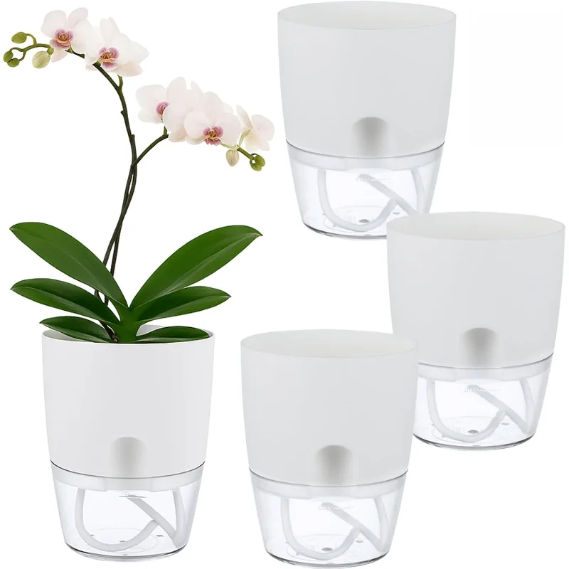 Self Watering Plant Pot, Double Layer Transparent Water Storage Planter, Absorption Flower Pot for Indoor House Plants