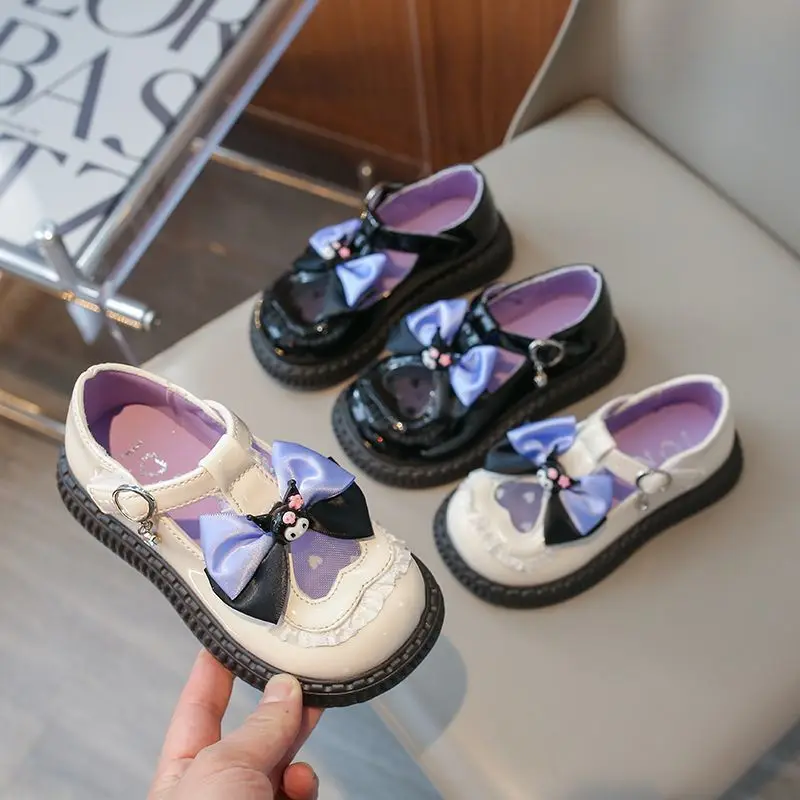 

Sanrios Kuromi Children's Casual Shoes Kawaii Girls Princess Style Leather Shoes for Party Wedding Kids School Performance Flats
