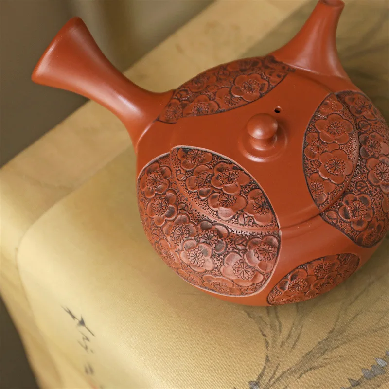 Japanese Imported Changsha Burning Side Handle Teapot Famous Family Ye Shunyuan Second Generation Handmade Cinnabar Sand Plum Bl