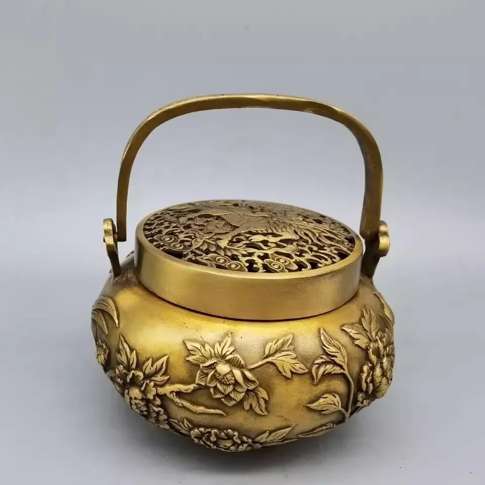 Chinese Brass Kylin Flowers and Birds Incense Burner Censer Home Decoration Fengshui Decoration