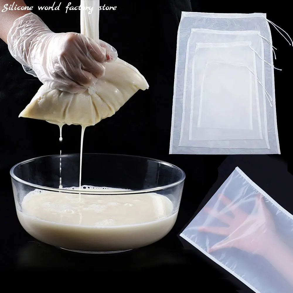 Silicone World Soy Milk Filter Bag Nut Milk Bag Tea Coffee Oil Yogurt Filter Net Mesh Food Reusable Nylon Filter Bags Strainer