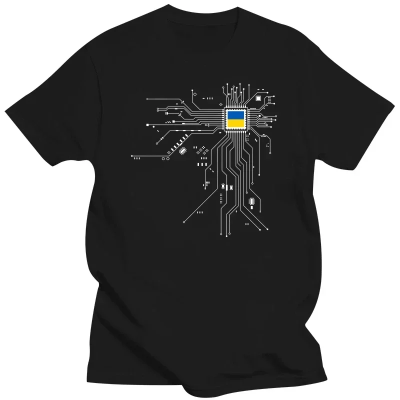 Country Flag CPU Processor Circuit Diagram T Shirts Men  T-Shirts Tops Cotton Tees 2024 Ukraine Ukrainian UKR Ukrayina Tops new