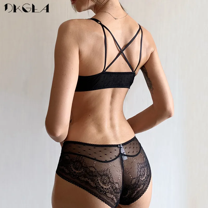 Front Closure Bra Panties Sets Lace Embroidery Women Lingerie Set Gather Brassiere Black Thick Push Up Bras Sexy Underwear Set