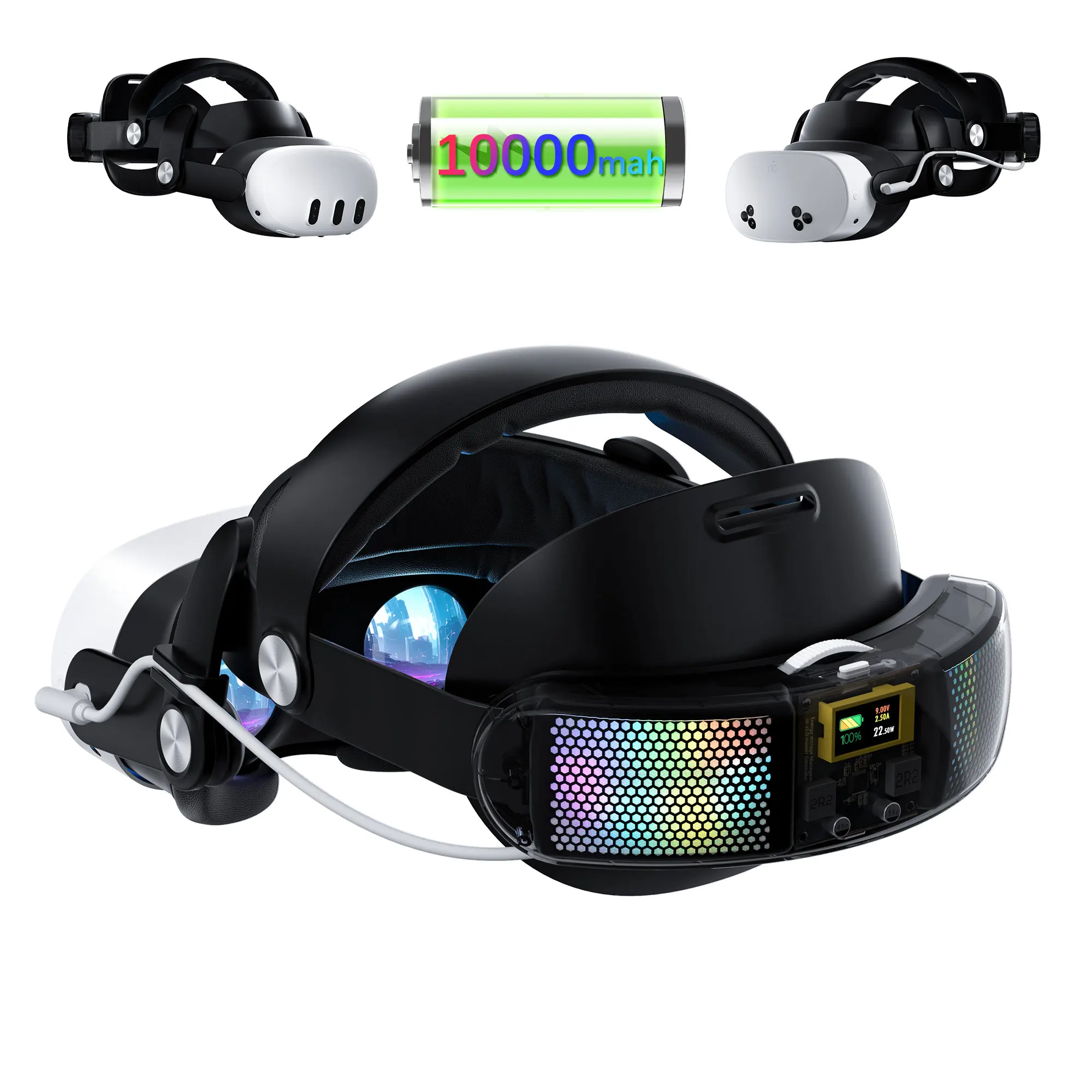 Mecha-style Design Charging Head Strap Compatible with Quest3/Quest3S, Sleek Appearance Elite Head Strap, Universal Fit
