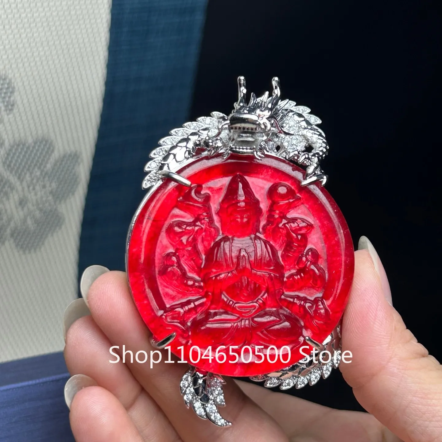 

Сертифицированный природный ледяной красный Мьянма нефритовый жадеит дракон кваньинь кулон ожерелья