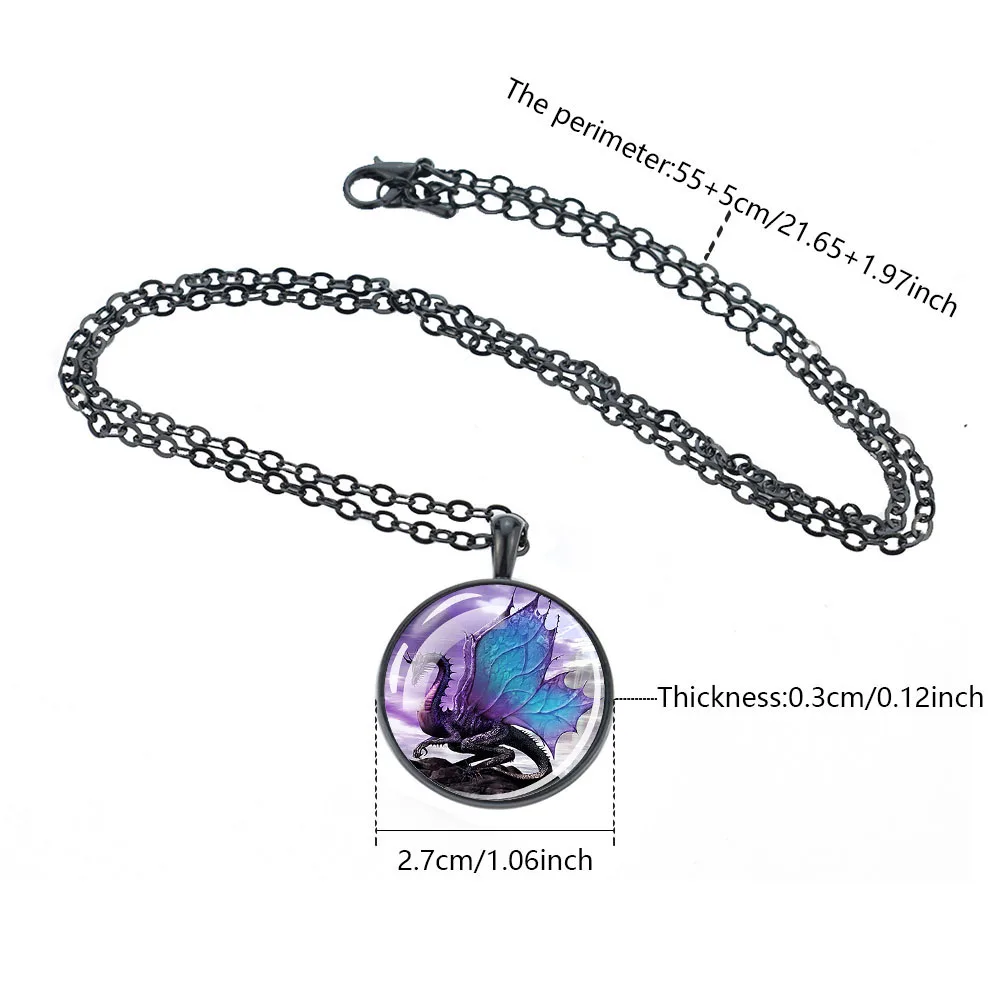 Starry Sky Dragon Necklaces Luminous Glass Dome Pendant Fantasy Winged Dragon Necklace Men Women Glow in The Dark Jewelry Gift