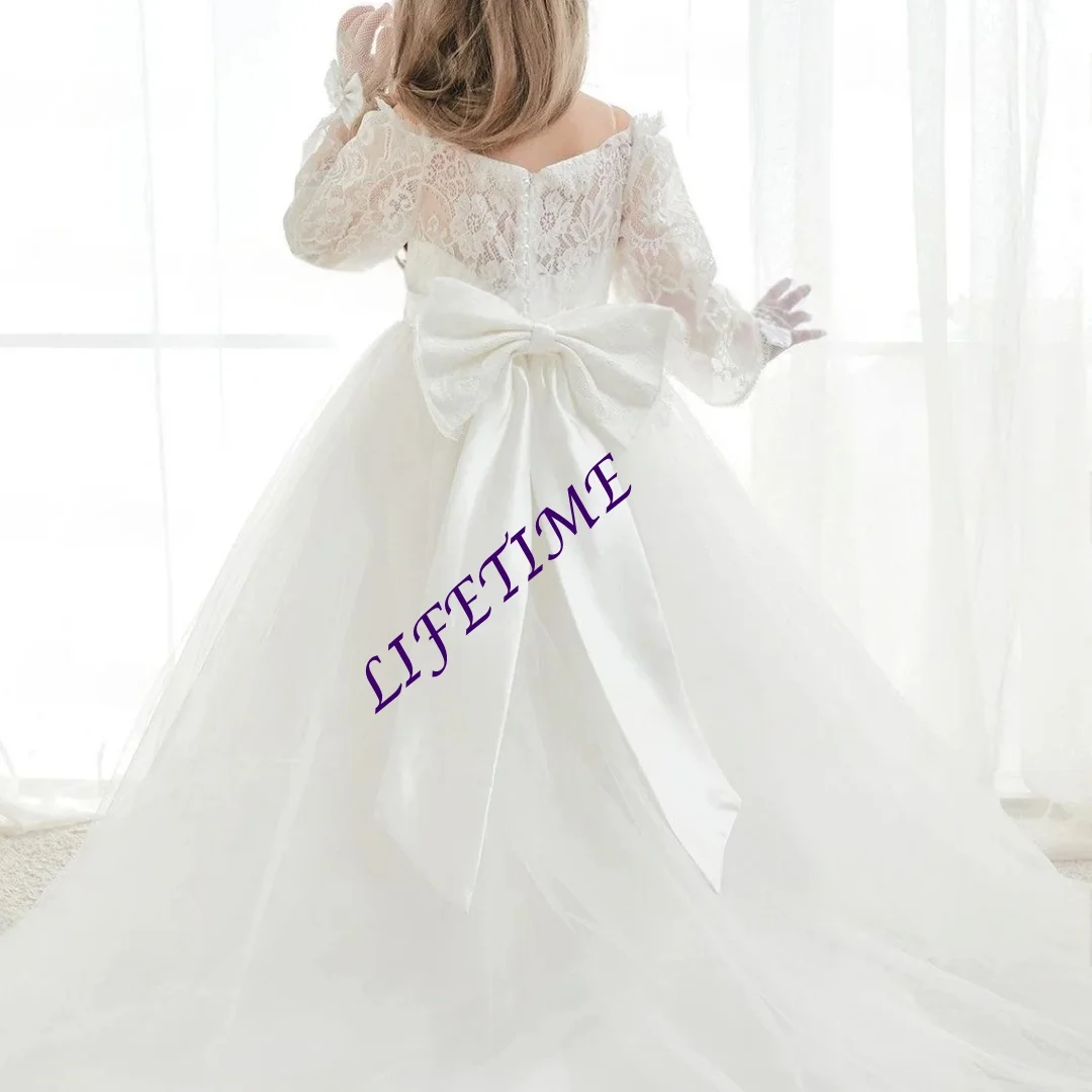 Элегантное белое платье с длинными рукавами и вышивкой по индивидуальному заказу, платье с цветочным узором для девочек на первое причастие, день рождения, свадебные церемонии