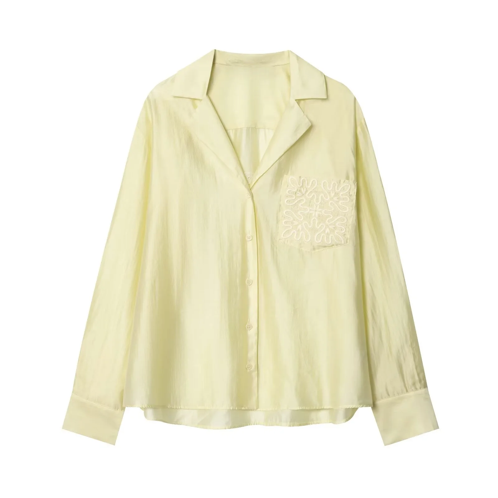 MYST&ZA2025 autumn new women's casual fashion versatile long-sleeved lapel embroidered pocket button-down shirt top