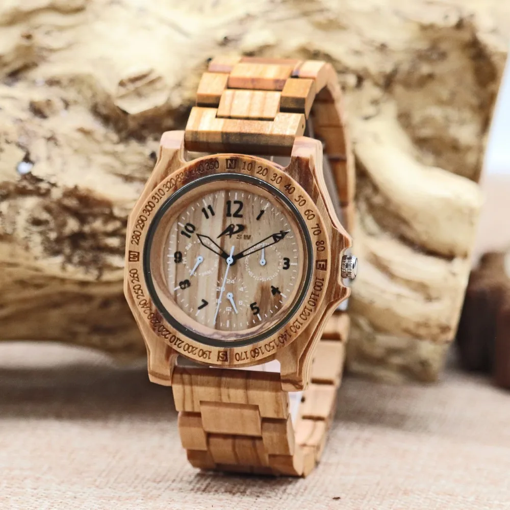 Watches  Quartz Eco Friendly Wood Custom Logo 50 Moq Men Oem Olive Wood Analog Wooden 44mm