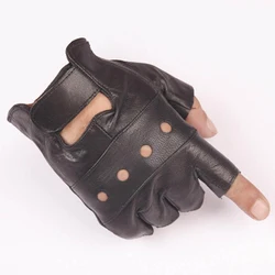 Guantes de moto de cuero suave para hombre, Manoplas sin dedos, equipo de carreras de carretera, color negro