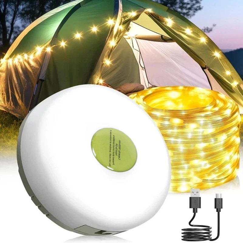 Retractable LED Camping String Lights Portable Rechargeable Tent Ambiance Light with Hook for Outdoor Indoor Patio Garden Decor