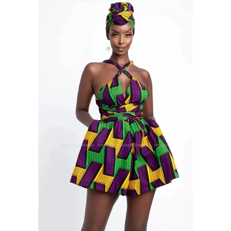 Women African Clothing Indian Dashiki Retro Print Jumpsuit Mini Skirt Shorts Party Clothes Fashion Ankara Kanga Vintage Dresses