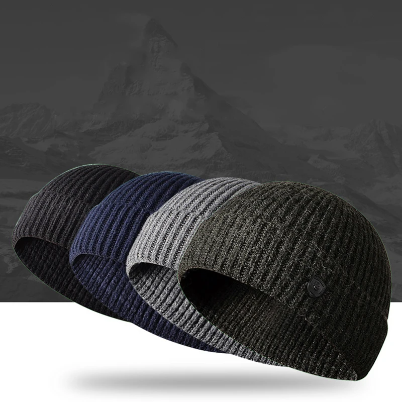 Men Skull Dad Hat Autumn Winter Solid Color Knitted Fastener Simple Outdoors Warm Melon Hat Sport Casual Ski Beanie Hats