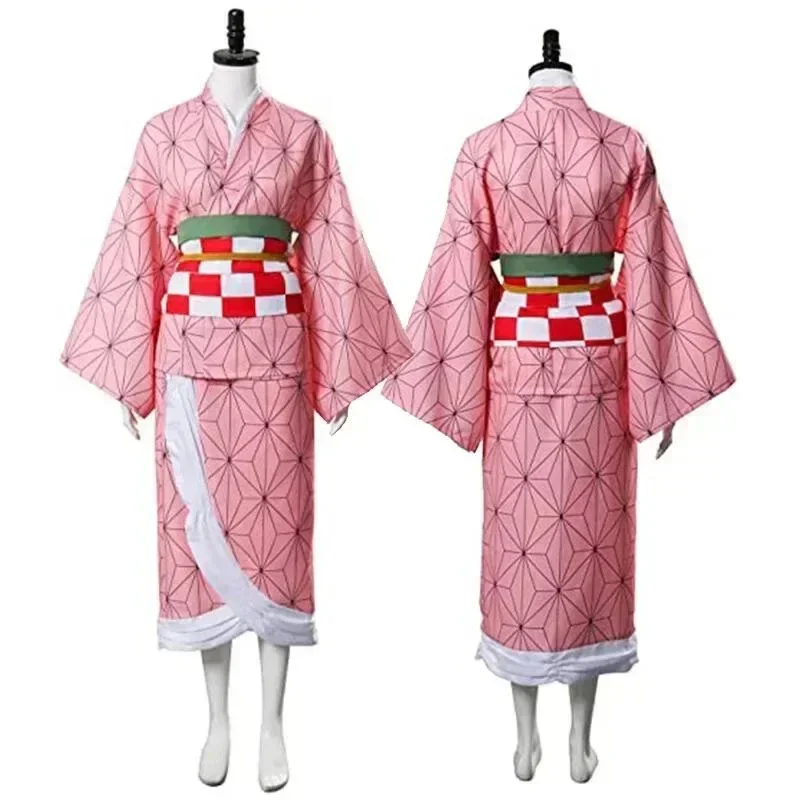 Anime Nezuko Cosplay Kamado Nezuko Cosplay Kostuum Nezuko Pruik Uniform met Props voor Volwassen Kinderen Halloween Carnaval Kostuums