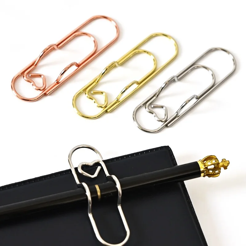 10pcs/Set Metal Paper Clips with Pen Holder Binder Clips Multi-functional School Office Learning Supplies Stationery Paperclips
