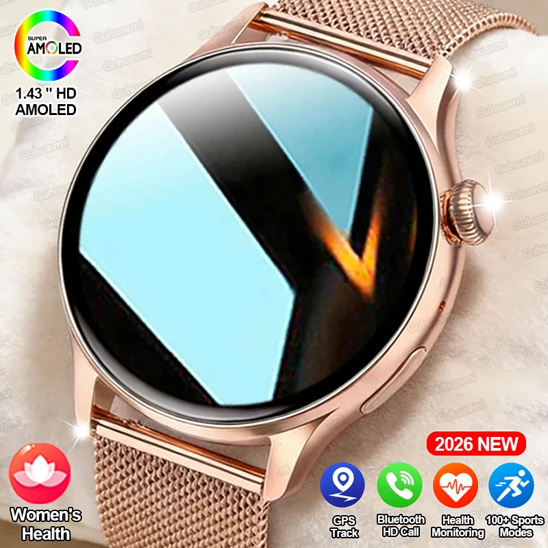 

Новые женские спортивные смарт-часы с GPS, 1,43-дюймовым HD AMOLED-экраном, Bluetooth-звонками, измерением пульса, водонепроницаемостью IP68, для женщин, 2026 год