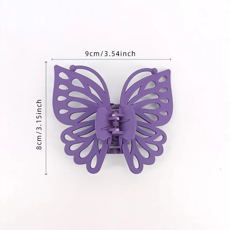 9 cm Süße Frauen Mädchen Junge Mode Geschenk Zurück Kopf Clip Haarnadel Candy Farbe Einzigen Schicht Hohl Flügel Antenne Schmetterling haar Klaue – Detail 5