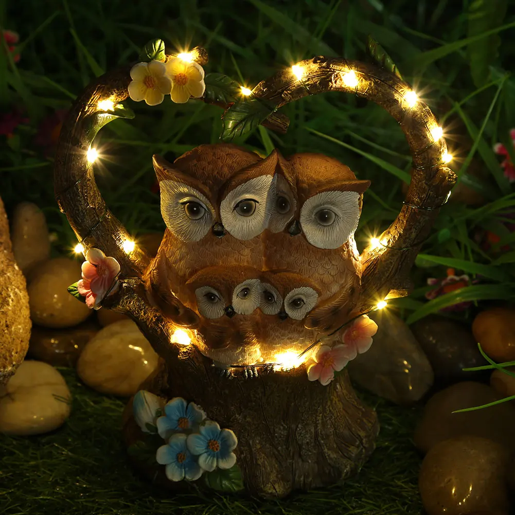 

Solar Owls Birds Garden Lamp Waterproof Resin Birds Landscape Lamp Retro Holiday Props Automatic Switch for Festivals Ornaments