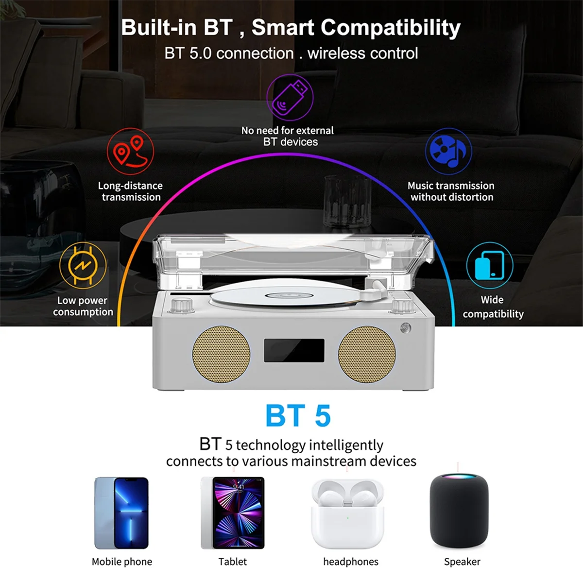 

Upgraded Lossless Bluetooth 5.0 CD Player with Ambient Light Built-in Speaker