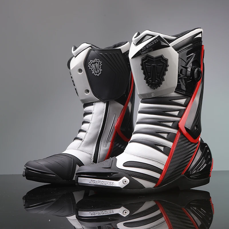 JG WOLVES Motorcycle Track Riding Boots Anti Slip and Anti Motorcycle Racing Shoes Motorcycle Riding Protective Shoes for Men