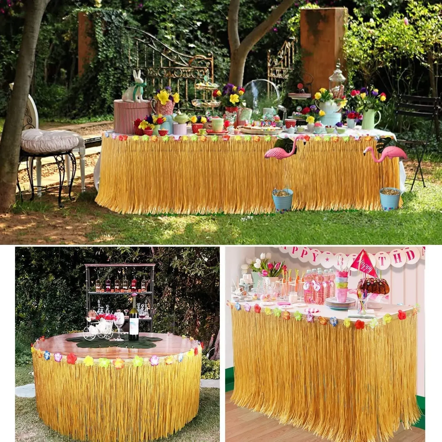 Hawaii Flamingo Pineapple Umbrella Straw Party Decoration Tropical Table Skirt Luau Aloha Party Decor Summer Beach Party Supplie