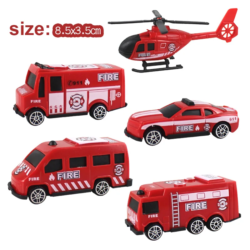 Firefighter Party Favors Mini Fire Trucks Toy Boys Helmets Hats Fire Extinguisher Mini Fireman Figure Fire Truck Birthday Decors