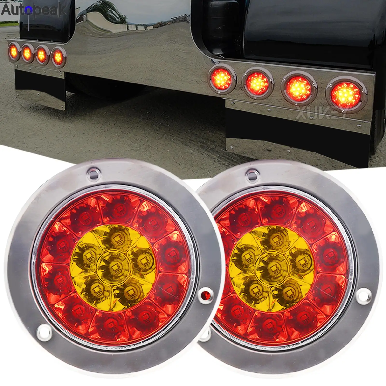 

2x Trailer Truck Red LED 4" Round Warning Stop Tail Brake Turn Signal Light Marker Light 12-24V Waterproof RV Caravan Camper Bus