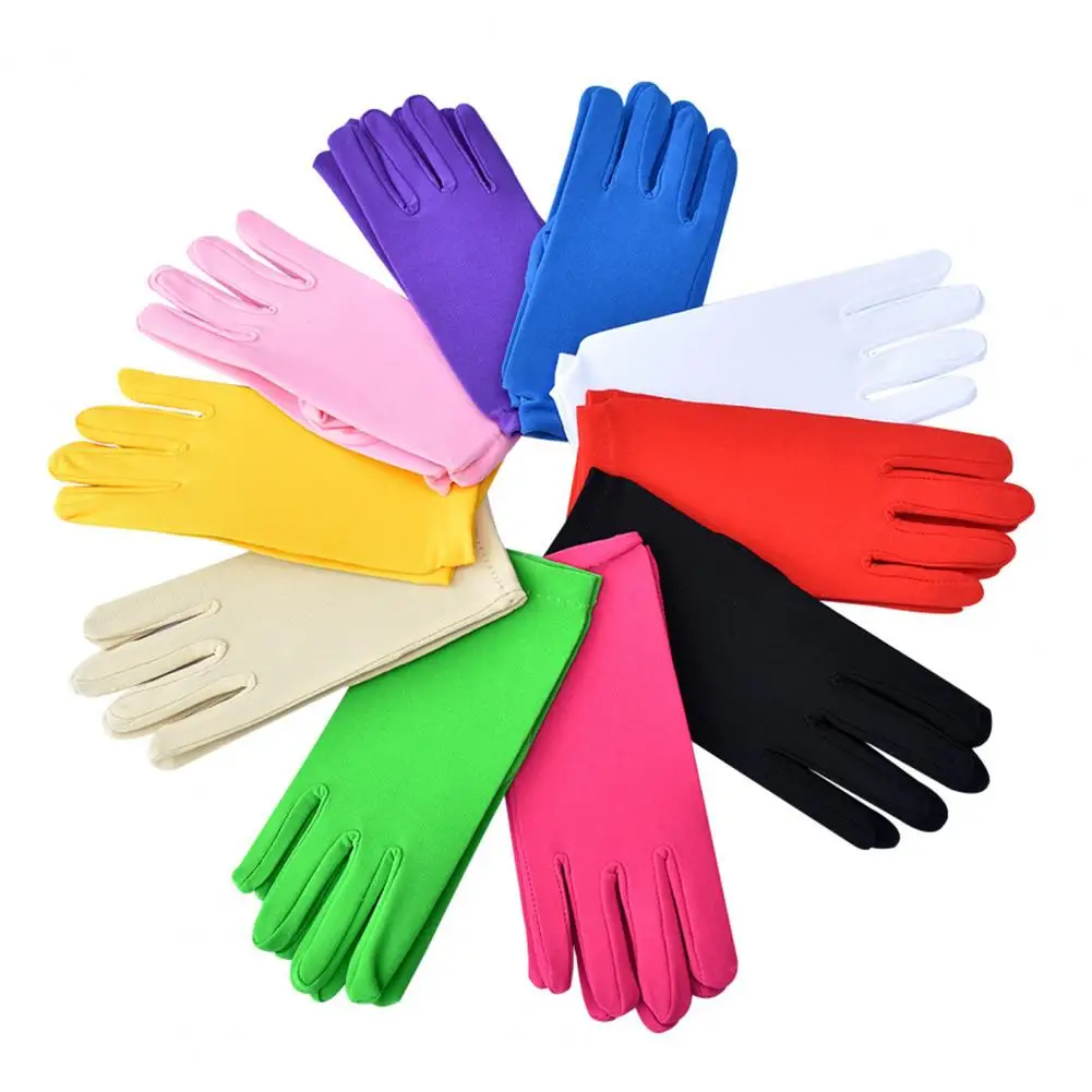 1 Pair Short Thin Dance Gloves Breathable Non-slip Sweat-absorption Milk Silk Satin Stretch Gloves Costume Accessories