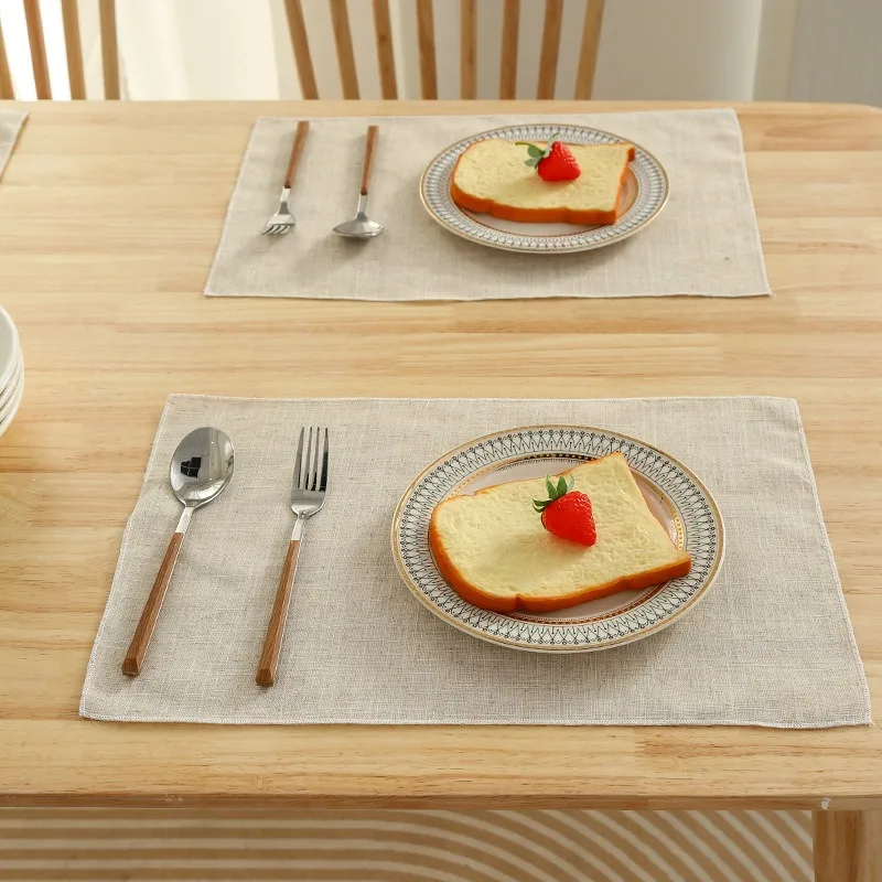 4PCS Linen Colored Placemats Brief Home Dinner Mats for Wedding and Party Tabletop Decoration