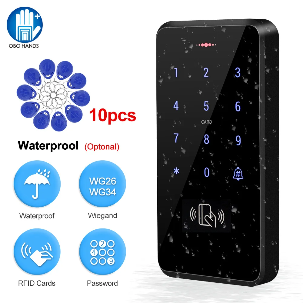 125KHz RFID Touch Keyboard IP68 Waterproof Access Control Keypad Controller Digits Lock Door Opener System Electronic Key Cards