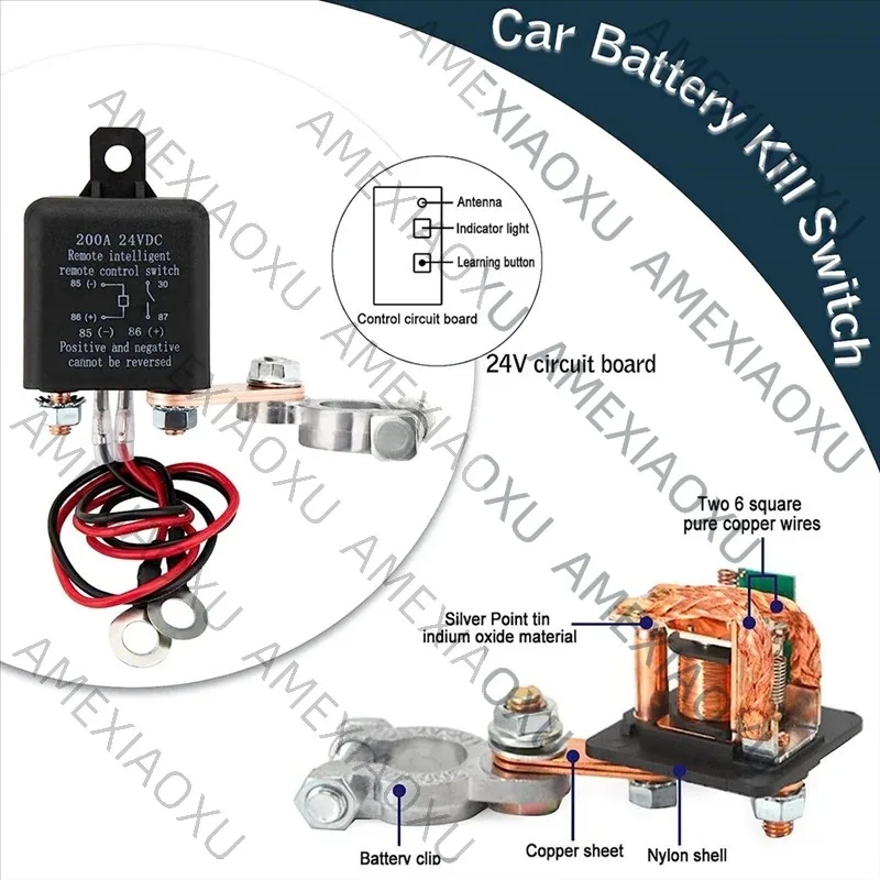 AMEXIAOXU  Remote Battery Disconnect Switch, Remote Switch For Truck Car Switch Anti Theft, 24V 200A Remote Control Battery Swit