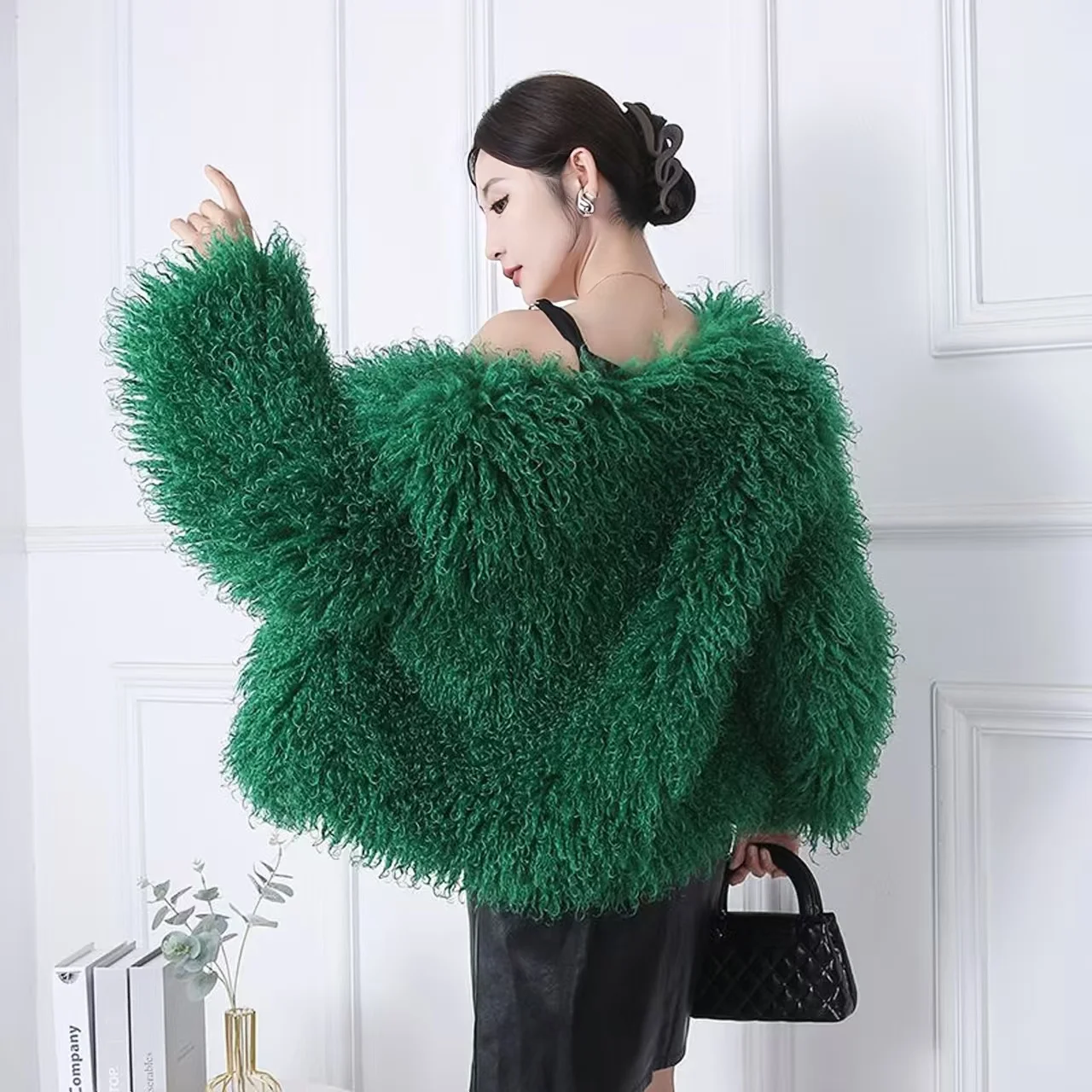Faux Mongolia Sheep Fur Coats for Women,Short Jackets,Autumn and Winter Overcoat,Female Clothes,O-Neck,Thicken Warm,New ,Winter