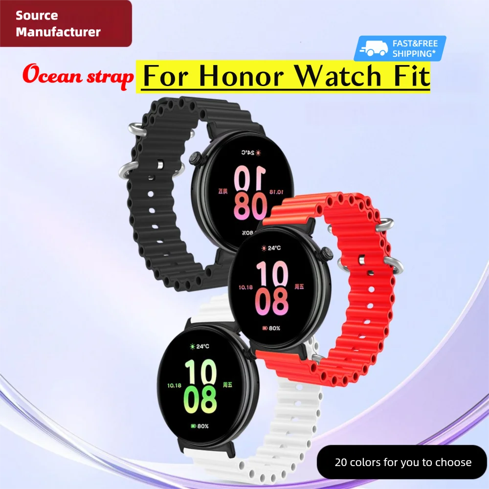 Pulseira de relógio de liberação rápida para relógio honor ajuste fivela de metal estilo onda oceano à prova dwaterproof água siliconesport smartwatch banda das mulheres dos homens