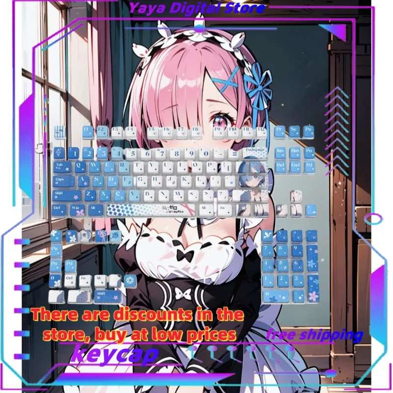 

Anime Re: Rem Theme Keycaps Four-Sided Transparent Oem Profile Pbt Thermal Dye Sublimation Game Keycaps Player Gifts Accessories