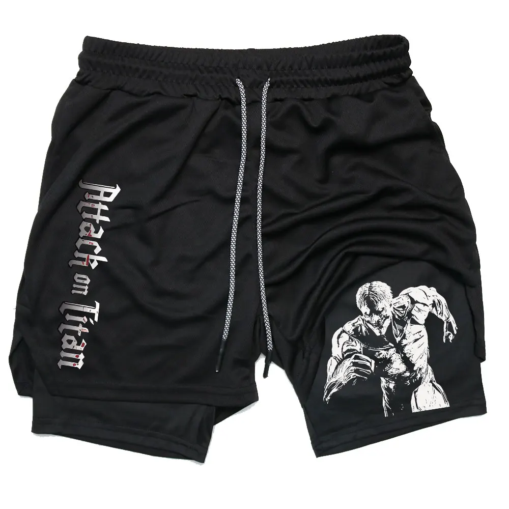 Men Performance Shorts Anime Attack On Titan Print Gym Summer Sports Fitness Workout Jogging Short Pants