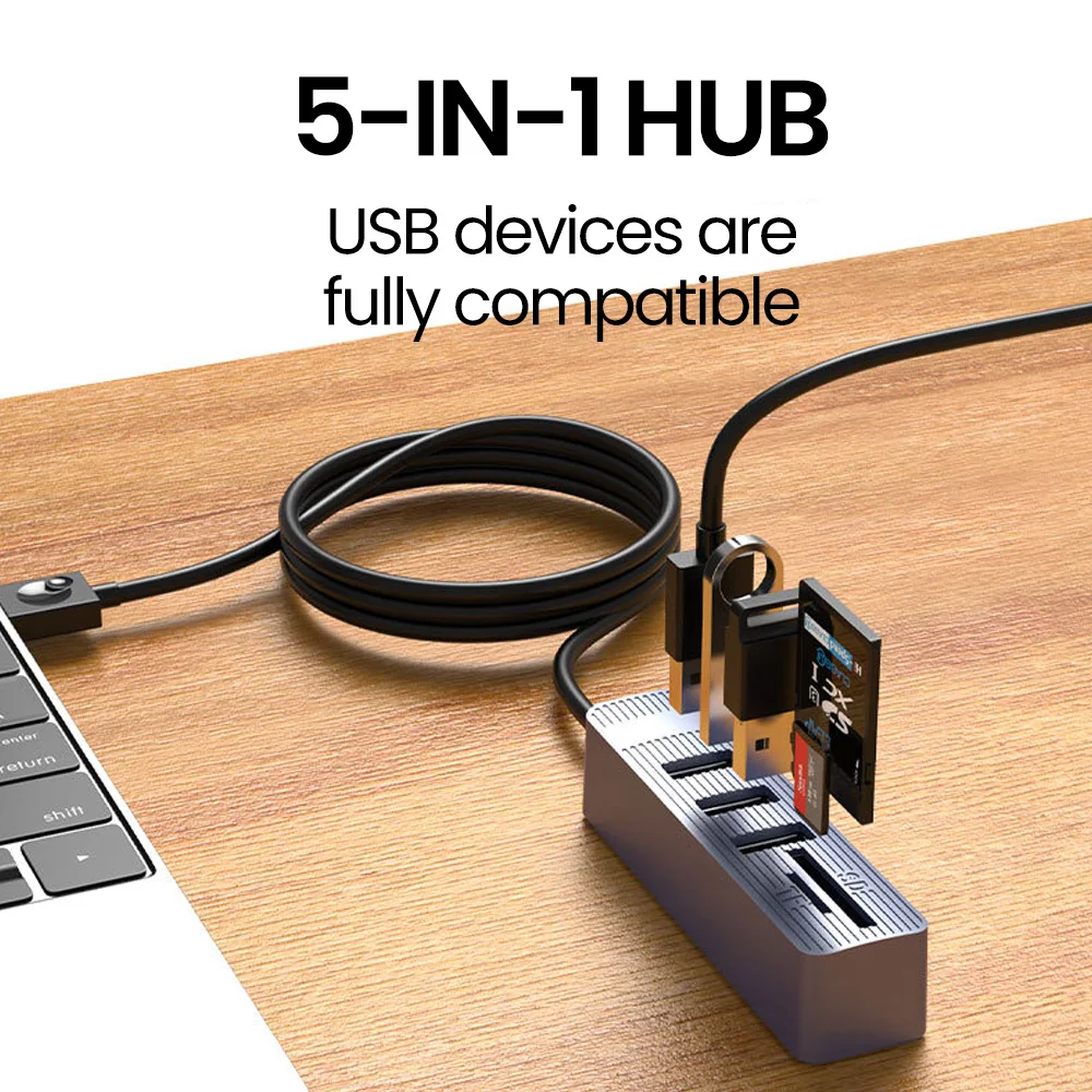 5 in 1 USB 2.0 Card Reader HUB Multifunction SD TF Card Slot Expansion Dock USB Hub Splitter For PC Computer Accessories U-disk