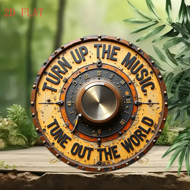 Letrero de metal - Placa decorativa vintage de metal duradero para pared, con la frase "Encuéntren la música, olvídense del mundo", estilo retro para amantes de la música, hogar, oficina, bar, hombre