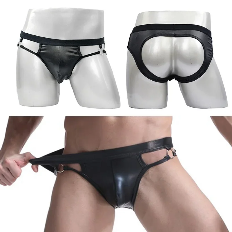 

Faux Leather Briefs Comfy Underwear Brief Thong PU Leather Pouch Men’s 2019 Men Sissy G-String Underpants Lingerie