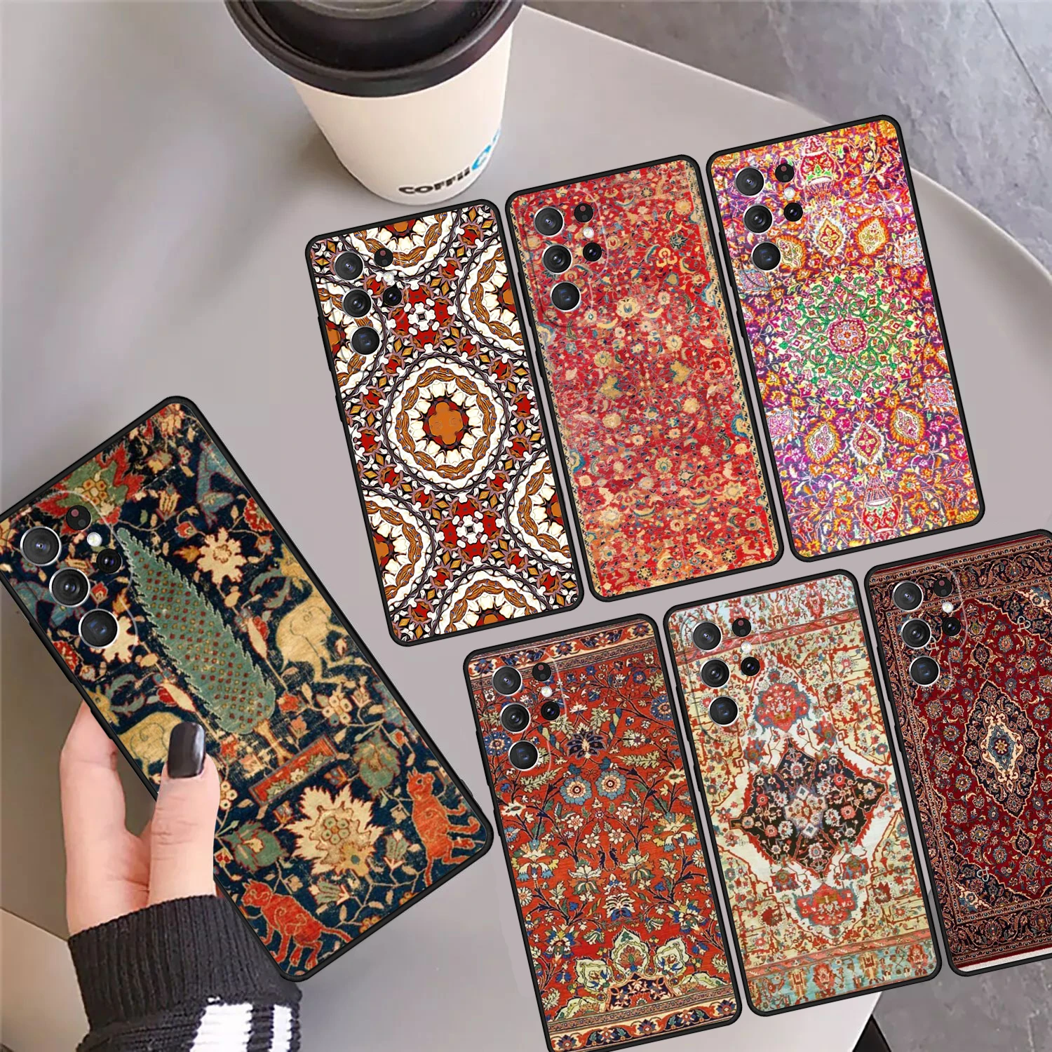 Persian Carpet Floral Pattern Phone Case Cover For Samsung Galaxy S24 Ultra 23 S22 Plus S21 FE S20 S8 S9 S10 Note 10 Pro Note 20