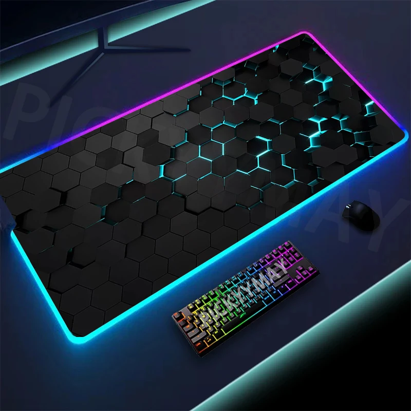 Geometria grande rgb gamer mousepad 40x90cm tapete de mouse gaming mousepads led teclado tapetes de mesa luminosa mouse pad para pc