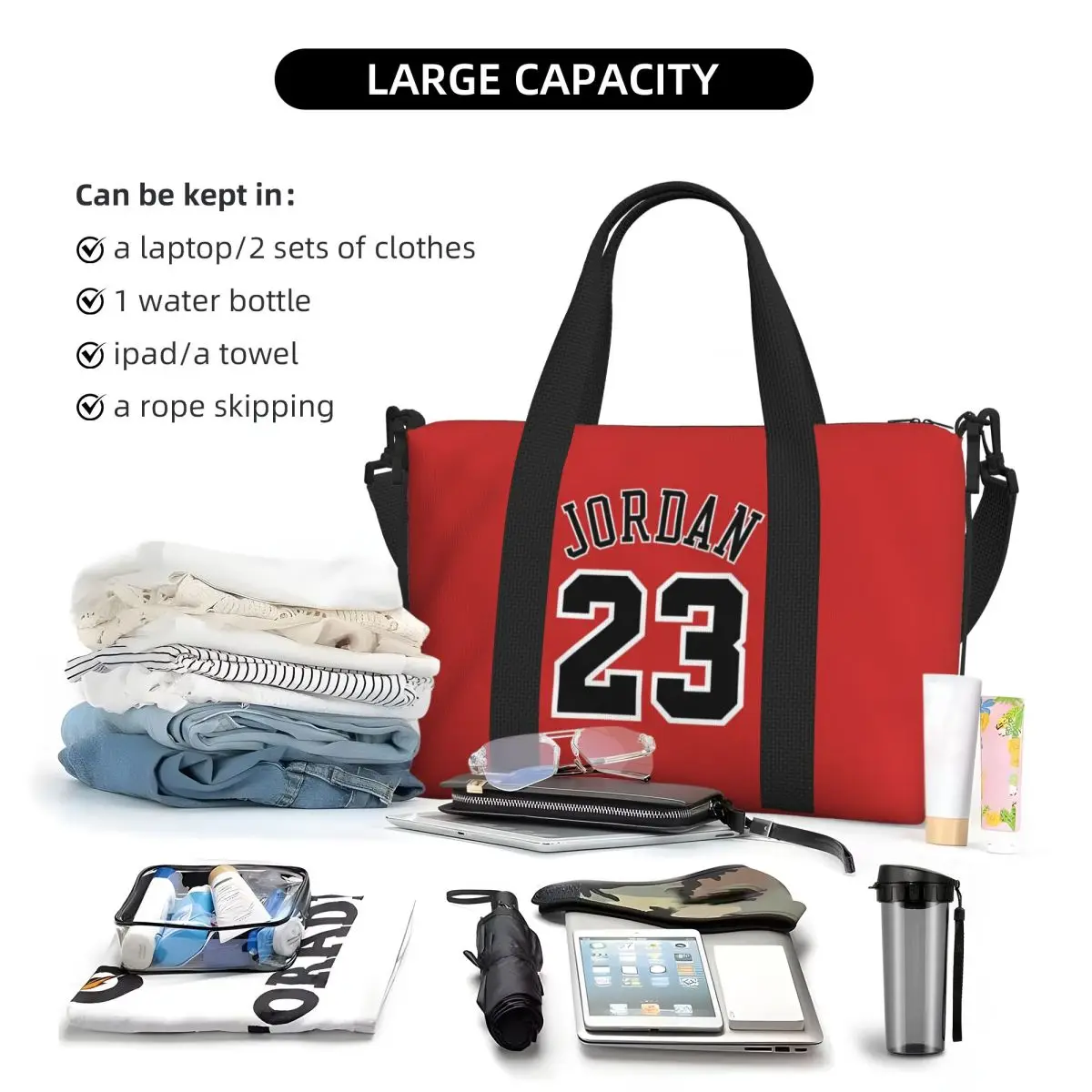 Michael-Jordan 23 Travel Bag Male Female Large-Capacity Hand Luggage Sports Fitness Bag Travel Package