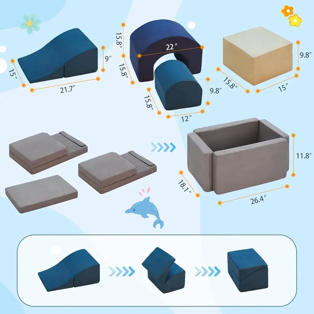 Kletterblock-Set aus weichem Schaumstoff für Kleinkinder, Indoor-Spiel für Kinder im Alter von 1–3 Jahren, ideal zum Krabbeln und Bällebäuten